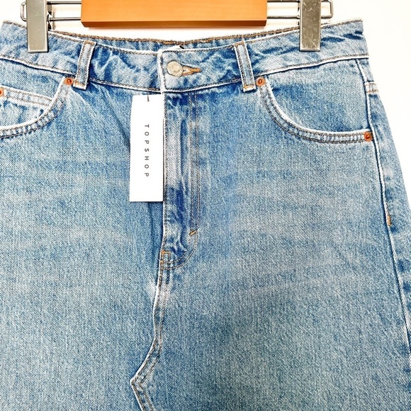 NWT Top Shop Denim Distressed High Waist Mini Denim Skirt - Picture 3 of 7